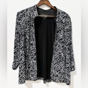 Alex Evenings Elegant Mandarin Jacket Womens Size 2X Black White Formal Floral